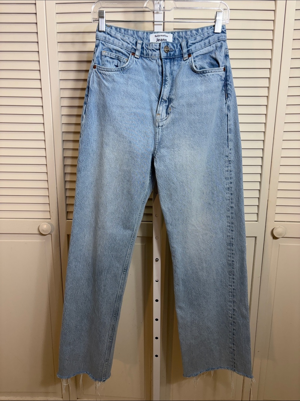 Reformation Wilder High Rise Wide Leg Cropped Jeans Tenaya Destroyed Hem Size 26